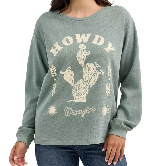 Wrangler Tops - Wrangler Women’s‎ Thermal Long Sleeve Graphic Sage Waffle Knit Top XXL